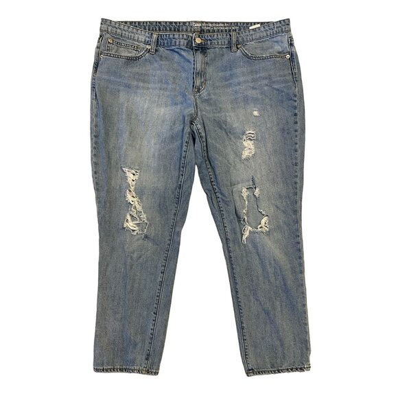 GAP Sexy Boyfriend 100% Cotton Jeans Medium Wash Denim distressed sz 14 - Picture 1 of 7